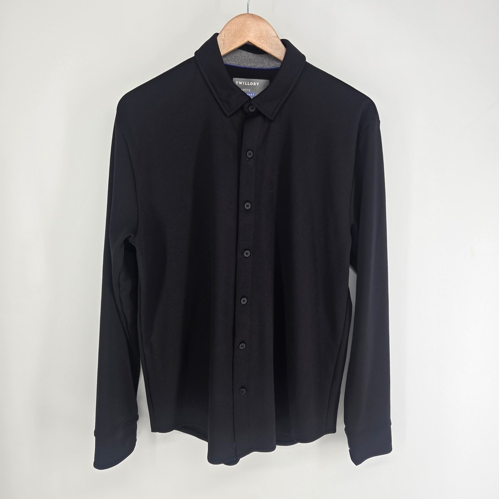 Twillory Athleisure Athlounger Shirt Mens L Black Long Sleeve Performance Button